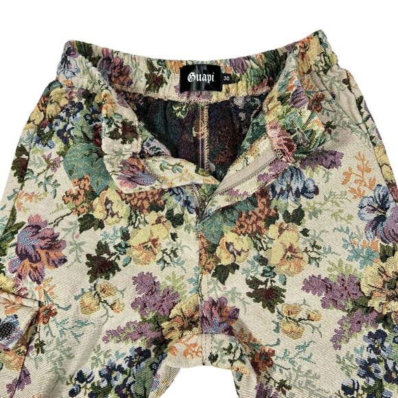 Vintage Guapi Floral Tapestry Mid Rise Frayed Edge Cargo Trouser Pants Size 30 - Picture 9 of 16